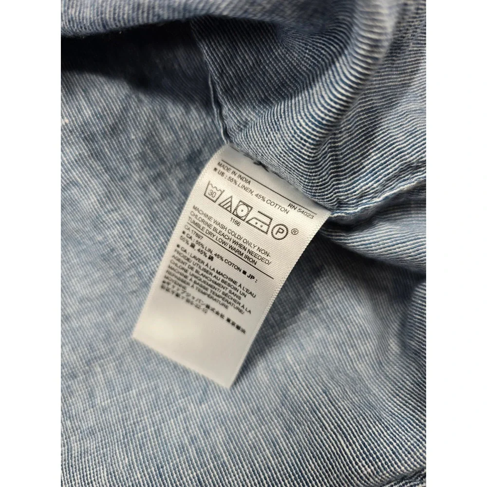 Banana Republic Slim Fit Linen Shirt Mens Large Blue Shark Marlin Short Sleeve